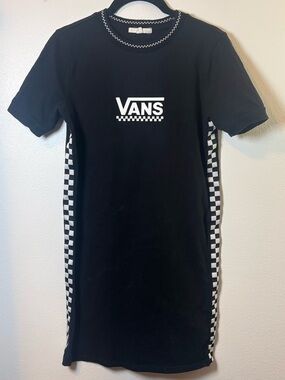 Vans Black TShirt Dress with White Checker Stitching